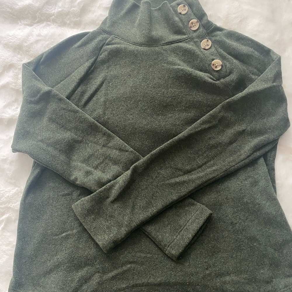 J. Crew Green Cowl Neck Sweater with Asymmetrical Collar